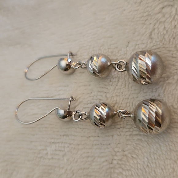 Vintage Sterling Silver Beaded Drop Dangle Hook Earrings - Picture 2 of 5